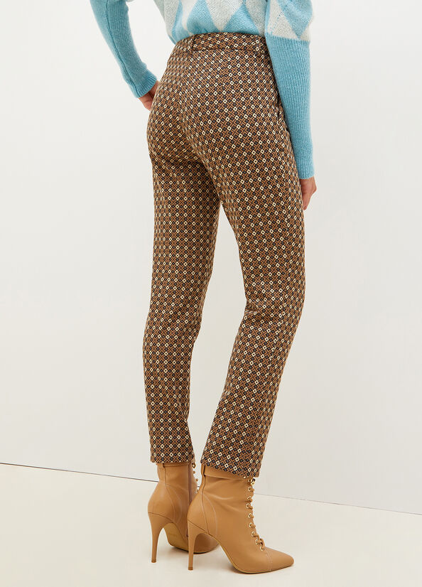 Pantaloni Liu Jo Chinos With Geometric Motif Donna Marroni | YKM-501728