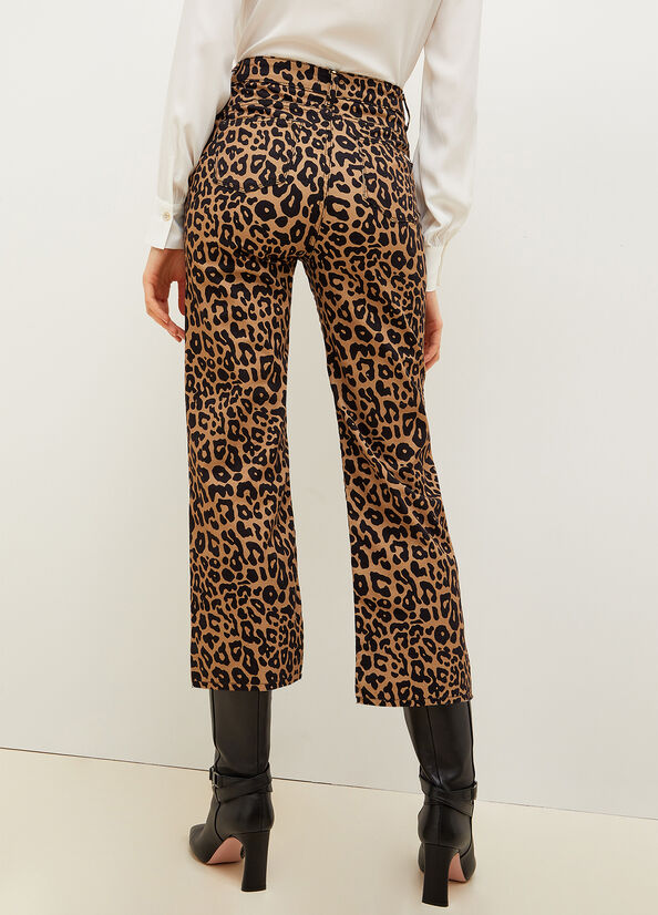 Pantaloni Liu Jo Cropped Animal-Print Donna Marroni | HAY-140756