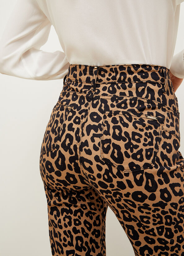 Pantaloni Liu Jo Cropped Animal-Print Donna Marroni | HAY-140756