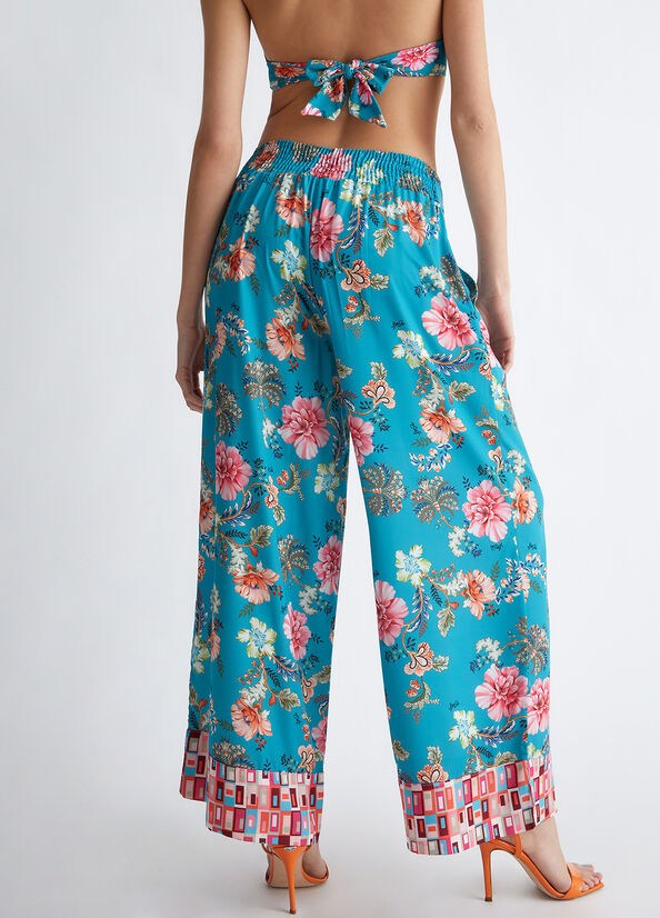 Pantaloni Liu Jo Floral Donna Verde Acqua | PBF-648231