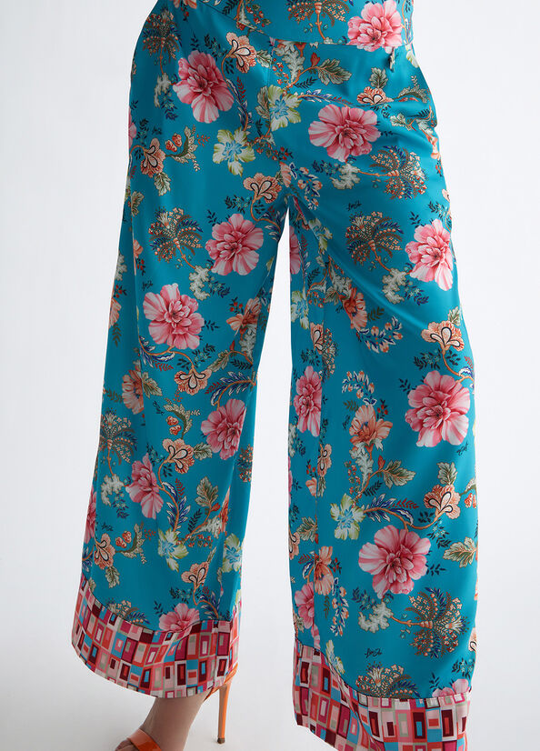 Pantaloni Liu Jo Floral Donna Verde Acqua | PBF-648231