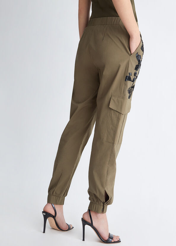 Pantaloni Liu Jo With Embroidery And Sequins Donna Verde Oliva | MPF-392156