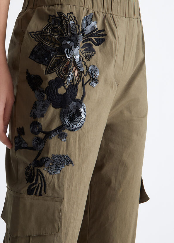 Pantaloni Liu Jo With Embroidery And Sequins Donna Verde Oliva | MPF-392156