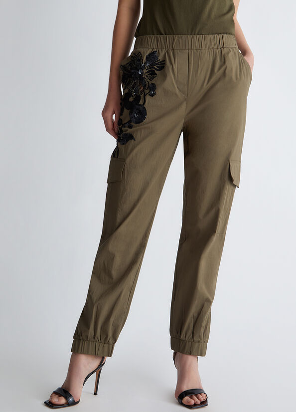 Pantaloni Liu Jo With Embroidery And Sequins Donna Verde Oliva | MPF-392156