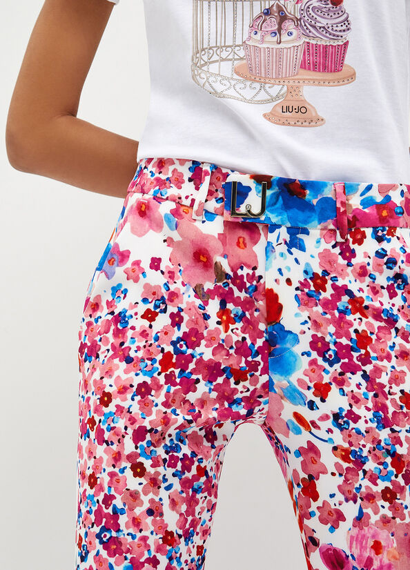 Pantaloni Liu Jo With Floral Print Donna Rosa | REF-607284