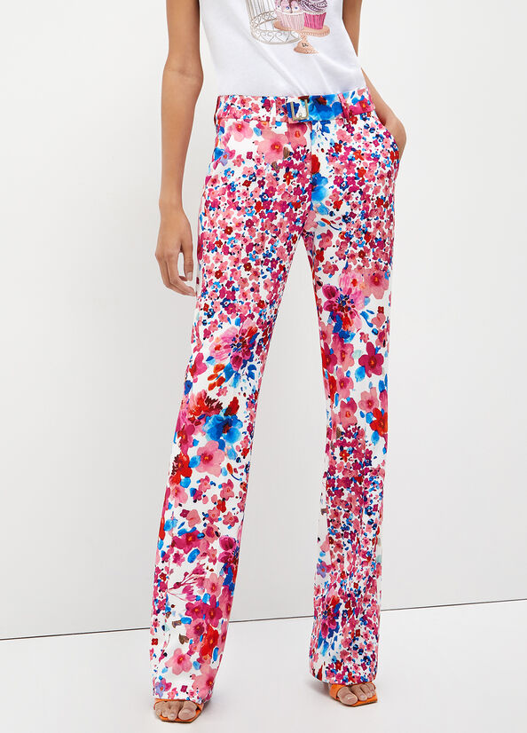 Pantaloni Liu Jo With Floral Print Donna Rosa | REF-607284