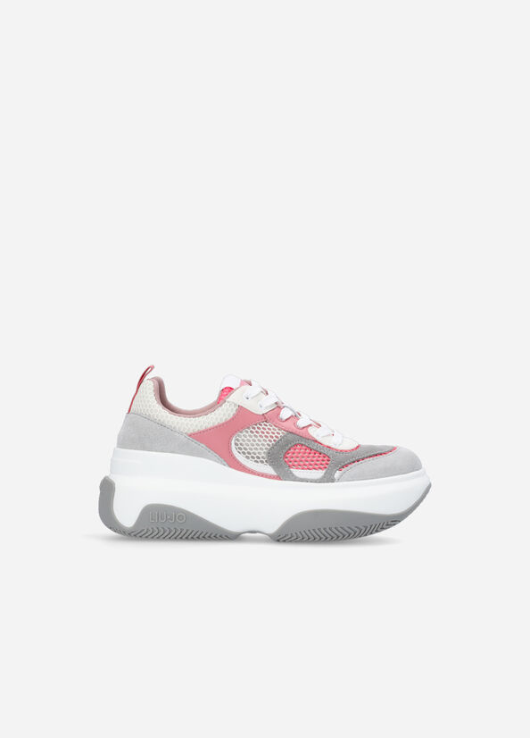 Scarpe Da Ginnastica Liu Jo Grosso Pelle Donna Grigie Rosa | OJI-260471