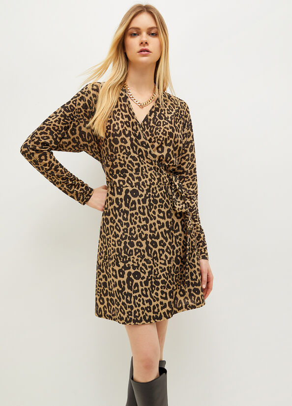 Vestito Liu Jo Lurex® Jersey Animal Print Donna Marroni | ESO-816207