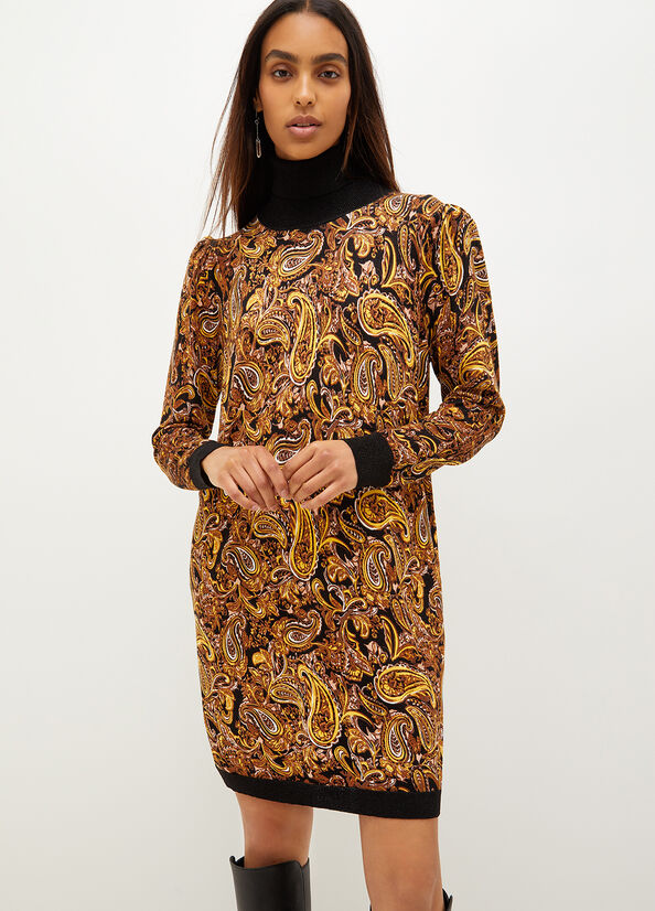 Vestito Liu Jo Turtleneck With Paisley Print Donna Nere Gialle | EOX-502641