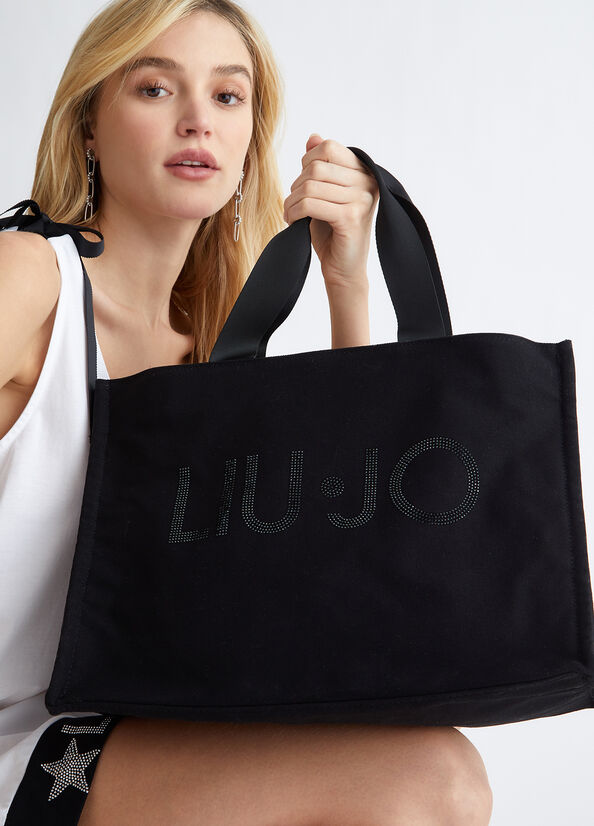 Borse Shopper Liu Jo In Tela With Logo Donna Nere | VDT-067513