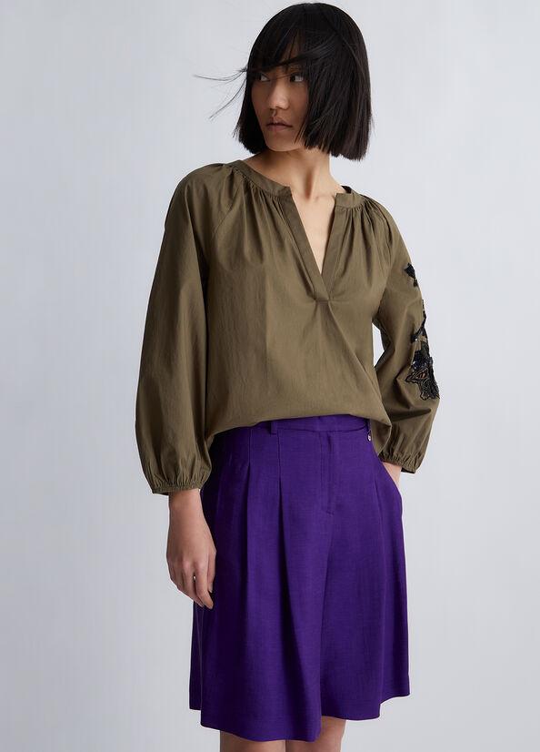 Camicie Liu Jo Blouse With Embroidery And Sequins Donna Verde Oliva | GCF-258430