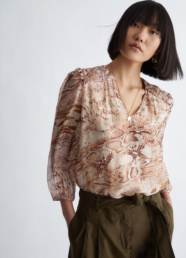 Camicie Liu Jo Chiffon Python Blouse Donna Beige | PKS-065149