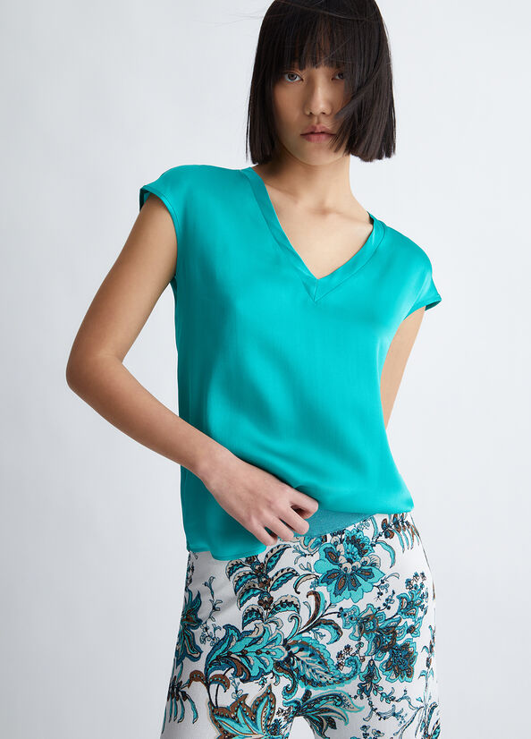 Camicie Liu Jo Silk Blend Blouse Donna Verde Acqua Chiaro | UOW-705618