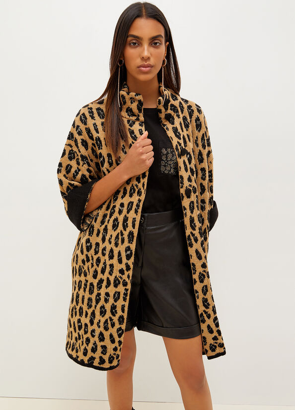 Cappotti Liu Jo Animal-Print Knit Donna Marroni | QSU-859340