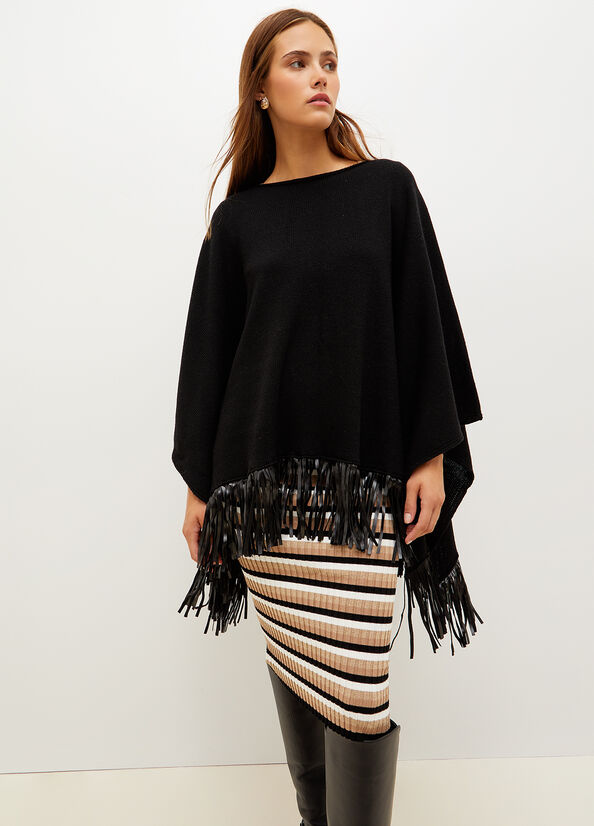 Cappotti Liu Jo Poncho With Fringes Donna Nere | LIR-092415