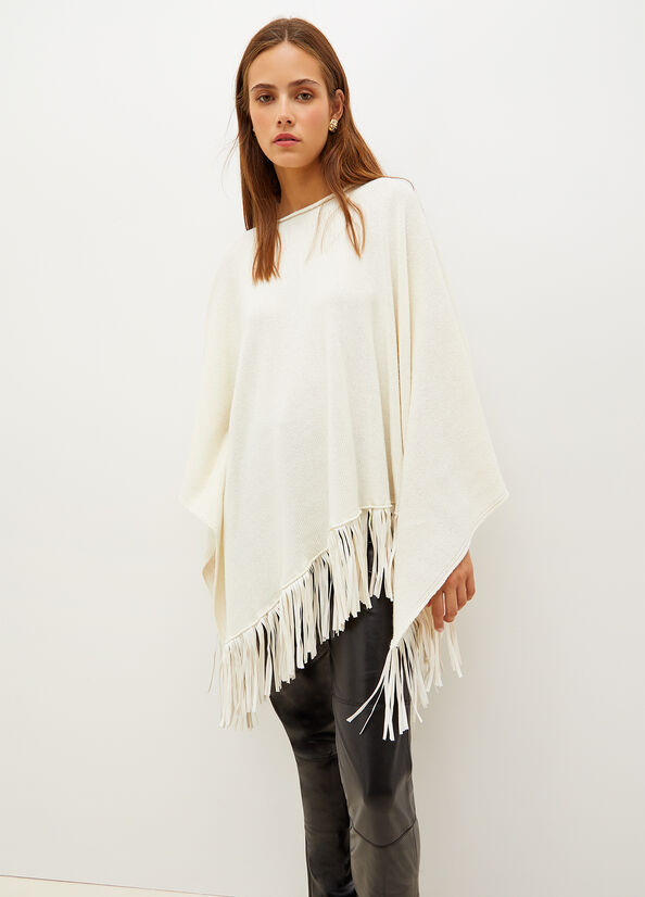 Cappotti Liu Jo Poncho With Fringes Donna Crema | RIH-839607