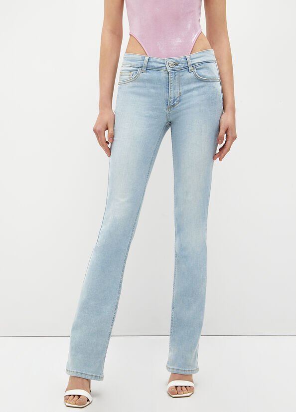 Jeans Skinny Liu Jo Stretch Denim Cut Donna Blu Chiaro | NGW-138750