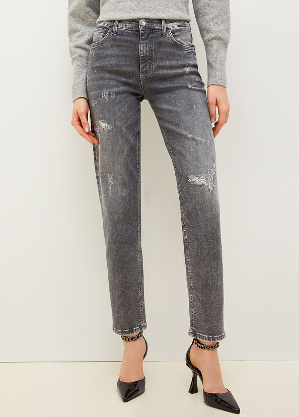 Jeans Straight Liu Jo Boyfriend With Rips Donna Grigie | RZE-724156