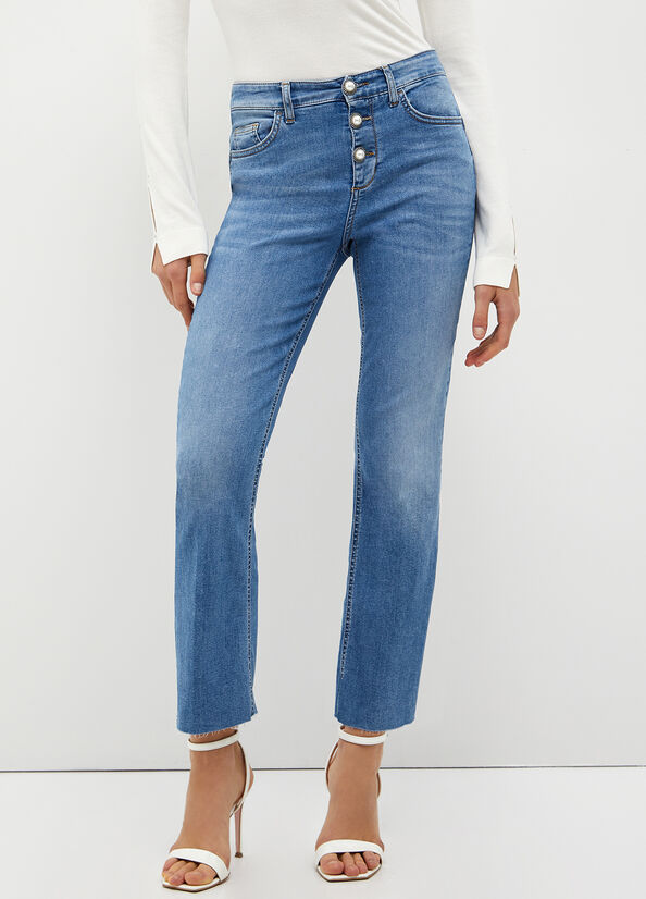 Jeans Straight Liu Jo Eco-Friendly Cropped Donna Lavaggio Blu | NMH-972415