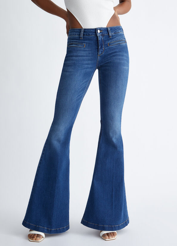 Jeans Straight Liu Jo Eco-Friendly Flare Donna Blu Scuro | XKC-509417