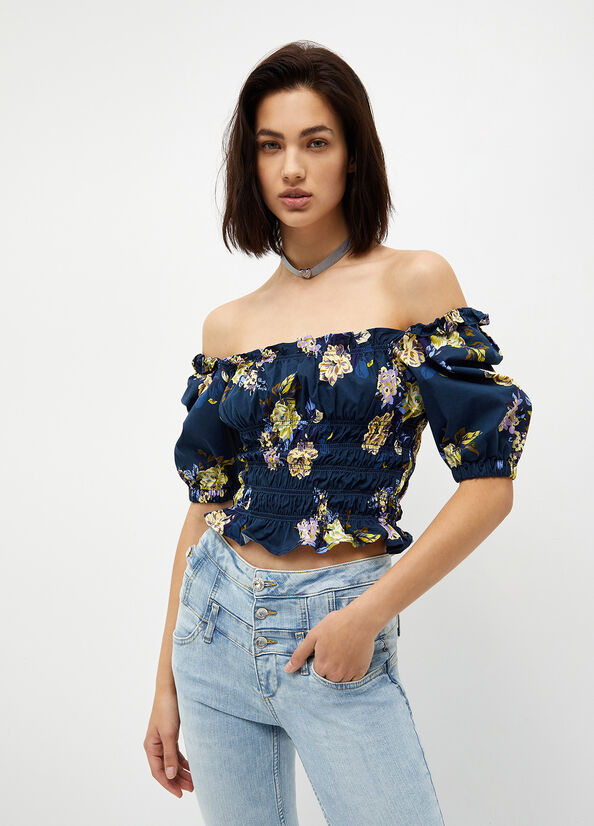 Magliette Liu Jo Floral Denim Donna Blu | THD-284690