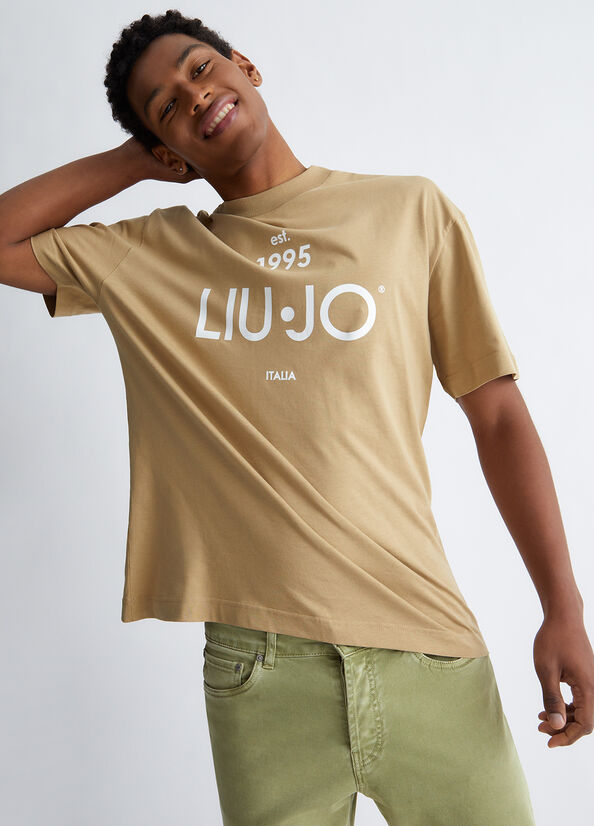 Magliette Liu Jo With Logo Uomo Beige | HUO-689725