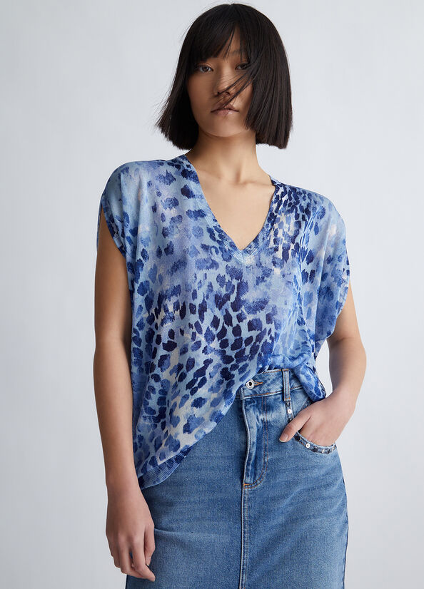 Maglioni Liu Jo Animal Print Donna Blu Chiaro | MLW-049217