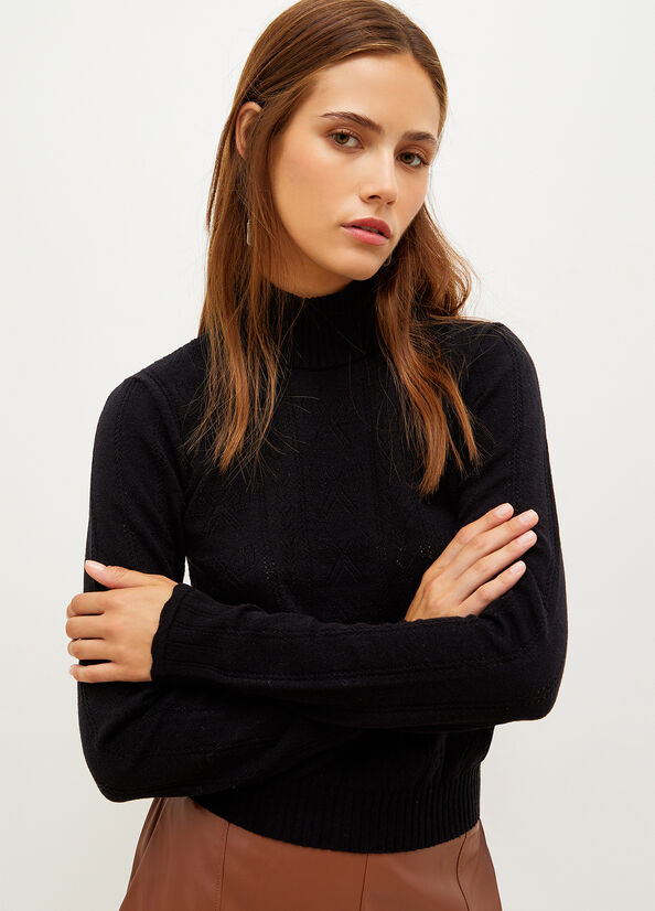 Maglioni Liu Jo Mock Turtleneck With Penwork Pattern Donna Nere | ATE-416873