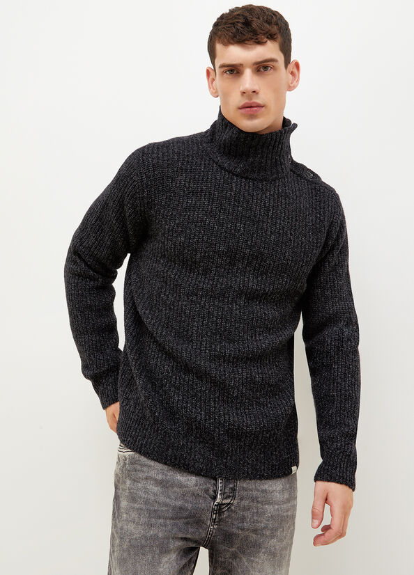 Maglioni Liu Jo Turtleneck With Logo Buttons Uomo Nere | RBN-792605