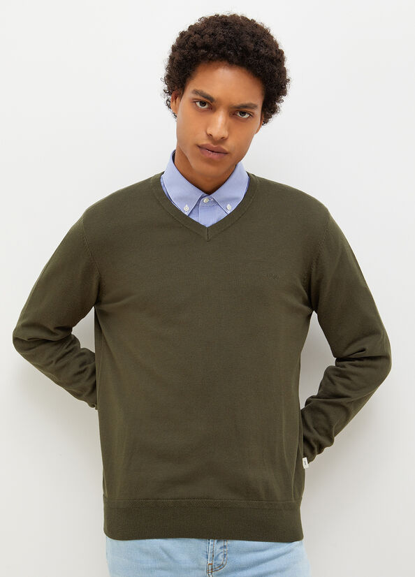 Maglioni Liu Jo V-Neck Pullover Uomo Verdi | KAR-726051