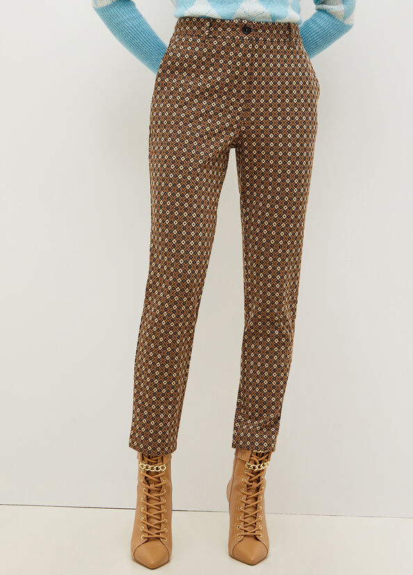 Pantaloni Liu Jo Chinos With Geometric Motif Donna Marroni | YKM-501728