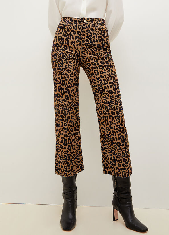 Pantaloni Liu Jo Cropped Animal-Print Donna Marroni | HAY-140756