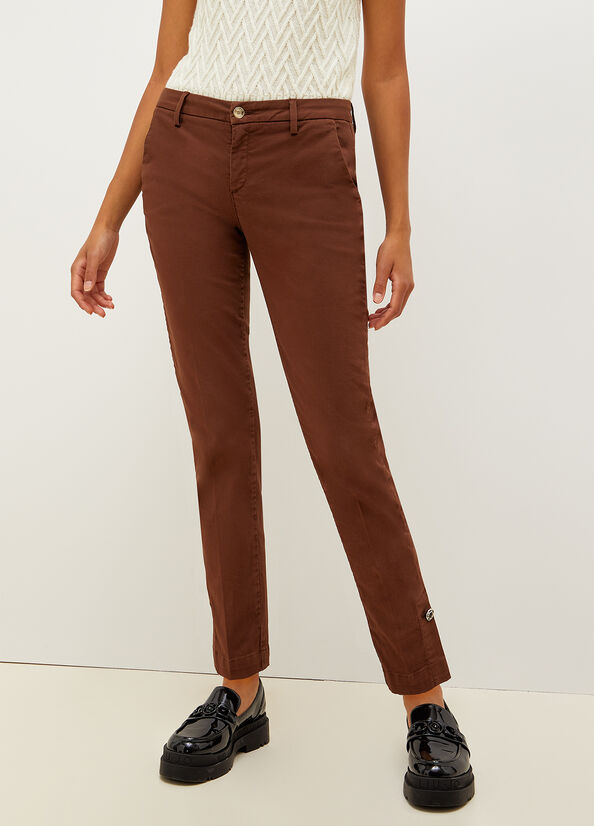 Pantaloni Liu Jo Stretch Cotone Chinos Donna Marroni | MOQ-482536